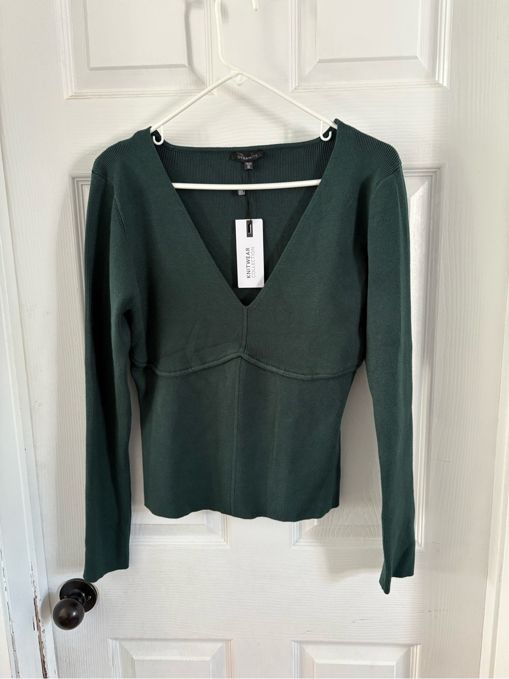 Dynamite Forest Green V-Neck Long Sleeve Knit Sweater